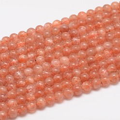 Salmon Natural Sunstone Beads Strands, Round, Salmon, 5mm, Hole: 0.8mm, about 75pcs/strand