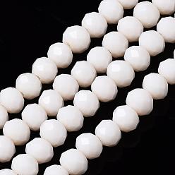 Creamy White Opaque Solid Color Glass Beads Strands, Faceted, Rondelle, Creamy White, 4x3mm, Hole: 0.4mm