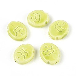 Зелено-Желтый Ручной фарфоровые керамические шарики, яркие глазированный фарфор, рыба, зеленый желтый, 17x14x5.5 мм, отверстие : 2 мм