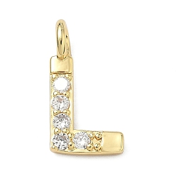 Letter L Латунные микропаве прозрачные подвески с фианитом, без кадмия и без свинца, долговечный, стойки покрытие, реальный 18 k позолоченный, Письмо L, 18x10x2.5 мм, отверстие : 2.5 мм
