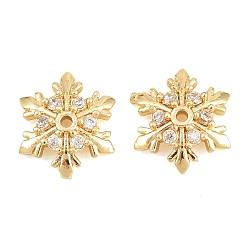 Настоящее золото 18K Рождественские латунные бусины из прозрачного кубического циркония, без кадмия и без свинца, стойки покрытие, долговечный, снежинка, реальный 18 k позолоченный, 8.5x10x2.5 мм, отверстие : 0.8 мм