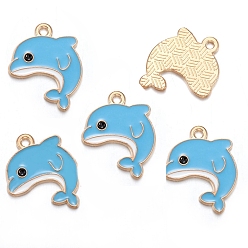 Dolphin Эмалевые подвески из сплава с морскими животными, золотые, дельфин, 23x19 мм, отверстие : 2 мм