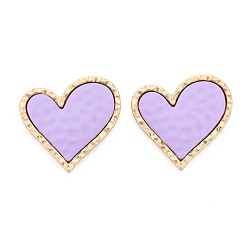 Lilas Cabochons en alliage peints à la bombe, sans cadmium et sans plomb, or, cœur, lilas, 27x29.5x5mm