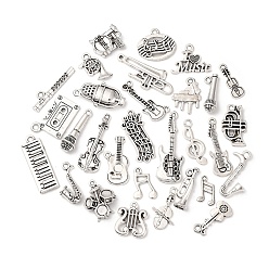 Античное Серебро 30шт 30 стили тибетский стиль сплав подвески набор, музыкальные инструменты прелести, античное серебро, 14~37x8.5~29x1~6 мм, отверстие : 1.2~2.5 мм, 1 шт / стиль