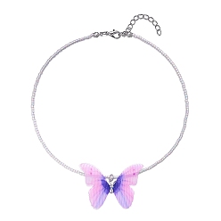 Фиолетовый Ожерелья с подвеской в виде бабочки из стеклянного бисера в стиле бохо, фиолетовые, 8.27~19.69 дюйм (21~50 см)