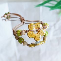 Разноцветный Цветочные керамические бусины плетеные браслеты из бисера, регулируемые плетеные браслеты из вощеного шнура для женщин, красочный, 4~9-7/8 дюйм (10~25 см)