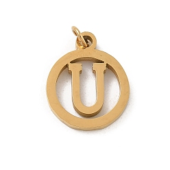 Letter U 304 подвески из нержавеющей стали с соединительным кольцом, золотые, кольцо с буквой-шармом, Буква U, 14.5x12x1.5 мм, отверстие : 3 мм