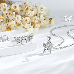 Платина Комплекты из латунных подвесок-бабочек с микропаве из кубических цирконий и серег-гвоздиков для женщин, платина, ожерелья: 17.72 дюйм(450мм); серьги: 9x10мм
