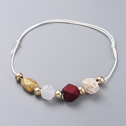 White Adjustable Bib Necklaces, with Acrylic Beads, Handmade Cane Woven Beads and Waxed Polyester Cord, Red, 15.7 inch~26.7 inch(40~68cm)
