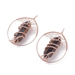 Tiger Eye Natural Tiger Eye Big Pendants, with Brass Findings, Teardrop, 69~71x49~51.5x15~18mm, Hole: 5x6mm