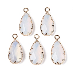 Opalite Opalite Faceted Pendants, Brass Teardrop Bezeled Charms, Golden, 24~25x10.5~11.5x5~5.5mm, Hole: 2mm