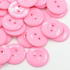 Pink Acrylic Sewing Buttons for Costume Design, Plastic Shirt Buttons, 2-Hole, Dyed, Flat Round, Pink, 25x3mm, Hole: 2mm
