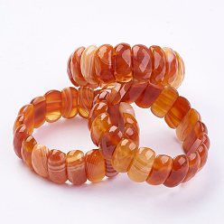 Orange Red Natural Agate Stretch Bracelets, Faceted, Dyed, Orange Red, 2-3/8 inch~2-1/2 inch(61~63mm)