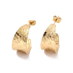 Golden Ion Plating(IP) 304 Stainless Steel Chunky C-shape Stud Earrings, Half Hoop Earrings for Women, Golden, 21x12x0.5mm, Pin: 0.7mm