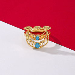 Бирюза Регулируемые кольца из латуни с кубическим цирконием для женщин, серп, золотые, бирюзовые, внутренний диаметр: 18 мм