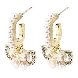 Золотой Серьги-подвески из сплава и смолы с жемчугом и кристаллами, украшенные стразами., бантом, золотые, 30.5x16.5 мм