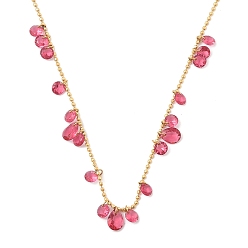 Светло-Вишневый Ионное покрытие (ip) 304 ожерелья из нержавеющей стали с каплевидными и плоскими круглыми шариками из кубического циркония для женщин, реальный 18 k позолоченный, светло-вишневый, 17.28 дюйм (43.9 см)
