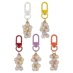Mixed Color Plating Acrylic Beaded Pendant Keychains, with Alloy Swivel Snap Hooks Clasps, Mixed Color, 6.65cm