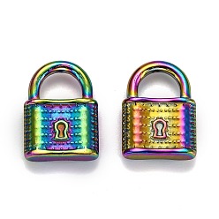 Rainbow Color Ion Plating(IP) 304 Stainless Steel Pendants, PadLock, Rainbow Color, 17.5x12.5x4mm, Hole: 5x7mm