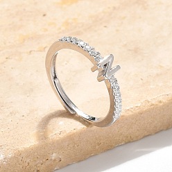 Letter N S925 регулируемые кольца с буквами из стерлингового серебра для женщин, с микро проложить кубического циркония, Письмо N, 2 мм, размер США 5 1/2 (16.1 мм), Письмо: 5x4 мм