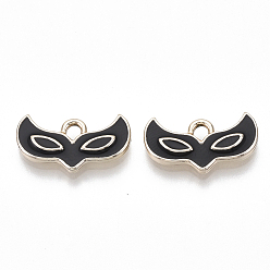 Black Eco-Friendly Zinc Alloy  Pendants, with Enamel, Mask, Cadmium Free & Nickel Free & Lead Free, Golden, Black, 9.5x17x2mm, Hole: 2mm