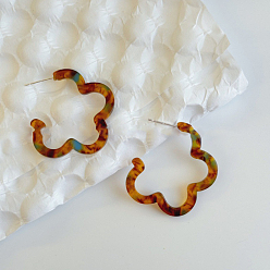 (932FM) Темно-синий аква-матовый с подкладкой Серьги-гвоздики с уксусной кислотой, цветок, темно-золотистые, 35x35 мм