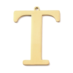 Letter T 304 подвески из нержавеющей стали, буквы, реальный 18 k позолоченный, ионное покрытие (ip), Письмо T, 40x30x1.4 мм, отверстие : 2 мм