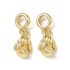 Настоящее золото 18K Латунные подвески из прозрачного кубического циркония в европейском стиле, талисманы в виде большой кроличьей норы, без свинца и без кадмия, долговечный, стойки покрытие, реальный 18 k позолоченный, 23.5 мм, отверстие : 5 мм