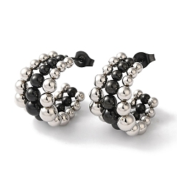 Черный Ионное покрытие (ip) 304 серьги-гвоздики из нержавеющей стали для женщин, многослойный круглый, чёрные, 23x15 мм