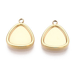 Настоящее золото 18K 304 оправы для кабошонов из нержавеющей стали, треугольные, ионное покрытие (ip), реальный 18 k позолоченный, лоток : 8x8 мм, 12x10x2 мм, отверстие : 1.2 мм