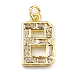 Letter B Латунные микро проложить кубического циркония подвески, письмо амулеты, с прыгающим кольцом, реальный 18 k позолоченный, В письме, 19x10.5x2.5 мм, отверстие : 3.5 мм