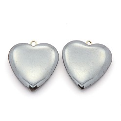 Non-magnetic Hematite Non-magnetic Synthetic Hematite Pendants, Grade AA, with Brass Findings, Heart, 27x25x6mm, Hole: 1.5mm