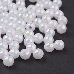 White Eco-Friendly Poly Styrene Acrylic Beads, AB Color Plated, Round, White, 5mm, Hole: 1mm, about 7500pcs/500g