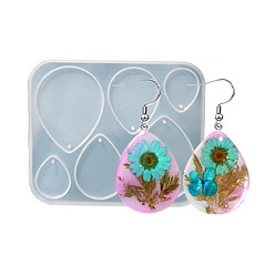 Teardrop DIY силиконовые формы кулон, формы для литья смолы, белые, капля, 109x90x5.5 мм, отверстие : 1.8 мм, внутренний диаметр: 20~39.5x25~52 мм