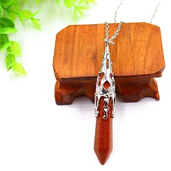 Goldstone Synthetic Goldstone Pendant Necklaces, Cone, 20.08~31.50 inch(51~80cm)