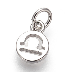 Весы Латунь прелести, без свинца и без кадмия, плоский круглый с созвездиями, платина, Весы, 9.5x7x1 мм, отверстие : 3 мм