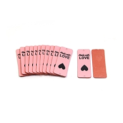 Бледно-Розовый Этикетки из искусственной кожи ко Дню святого Валентина, бирка с тиснением ручной работы, с отверстиями, для джинсов своими руками, , обуви, аксессуары для шляп, прямоугольник со словом Сделано с любовью, розовый жемчуг, 50x20 мм