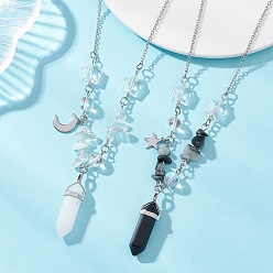 Смешанные камни 2шт. подвески-пули из натуральных и синтетических драгоценных камней для женщин и мужчин, с бусинами в форме звезды из стекла и 304 фурнитурой из нержавеющей стали, 17.60 дюйм (44.7 см), 1 шт / стиль