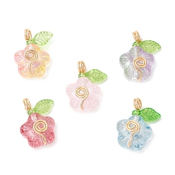 (52) Непрозрачная лаванда Прозрачные стеклянные подвески, цветок, с золотой медной проволокой и прозрачным акрилом, разноцветные, 17.5x13x6 мм, отверстие : 2.7 мм