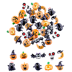 Mixed Color Resin Cabochons, Halloween Theme, Pumpkin & Moon & Bat & Skull, Mixed Color, 25.5x26.5x7mm