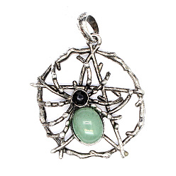 Зеленый Авантюрин Естественный зеленый авантюрин подвески, паук, 37x43 мм