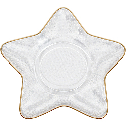 Starfish 1Pc Ocean Series Transparent Gold Rim Glass Jewelry Plates, Multi-Use Dinnerware, Starfish, 152x157x19mm