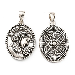 Античное Серебро Стойки обшивки латунные подвески, без свинца и без кадмия, долговечный, овал с человеческим обаянием, античное серебро, 22.5x16x5 мм, отверстие : 6x3 мм