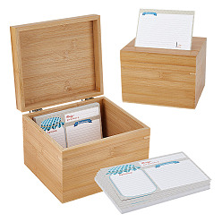 Color Canela 1cajas de madera de bambú para pc, cajas con tapa abatible, Rectángulo, 50Tarjetas de recetas de cocina rectangulares de piezas, bronceado, 16.2x18.1x13.5 cm