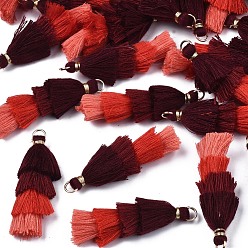 Rouge Foncé Polycoton (polyester coton) pompon en couches grandes décorations pendantes, avec les accessoires en fer, or, rouge foncé, 48~55x12~15mm, Trou: 2.5x4.5mm