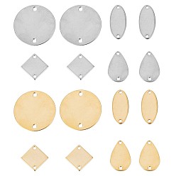 Золотой & Серебряный 32 шт. 8 стили из нержавеющей стали соединительные подвески, геометрические звенья, каплевидная и плоская круглая, овальная и ромбическая, золотой и серебряный, 12.5~20x8~20x0.5~1 мм, отверстие : 1.2~1.8 мм, 4 шт / стиль