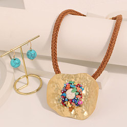 Золотой Комплекты из ожерелий с подвесками и серег с круглыми бусинами неправильной формы из сплава и синтетической бирюзы, золотые, 538 мм и 36x16 мм