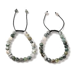 Древесный агат 8Мм круглые браслеты из плетеных бусин из натурального древесного агата, регулируемые браслеты из нейлонового шнура для женщин и мужчин, внутренний диаметр: 1-7/8~2-7/8 дюйм (4.9~7.3 см)