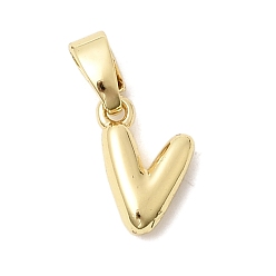 Letter V Латунные подвески в виде букв, без свинца и без кадмия, долговечный, реальный 18 k позолоченный, Буква V, 10x6.5x2.5 мм, отверстие : 4.5x2 мм