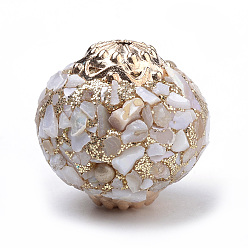 Antique White Handmade Indonesia Beads, with Alloy Findings and Shell, Round, Rose Gold, Antique White, 19x19mm, Hole: 1.5mm